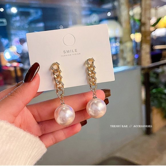 💙💕Last one Pearl Golden Chain Earrings - Picture 3 of 12
